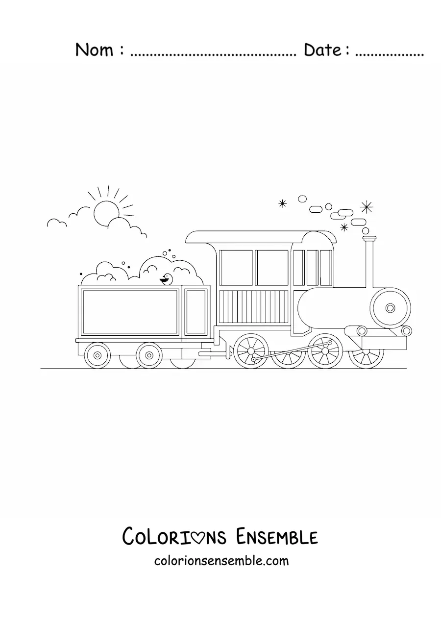Image à colorier d'un train de marchandises