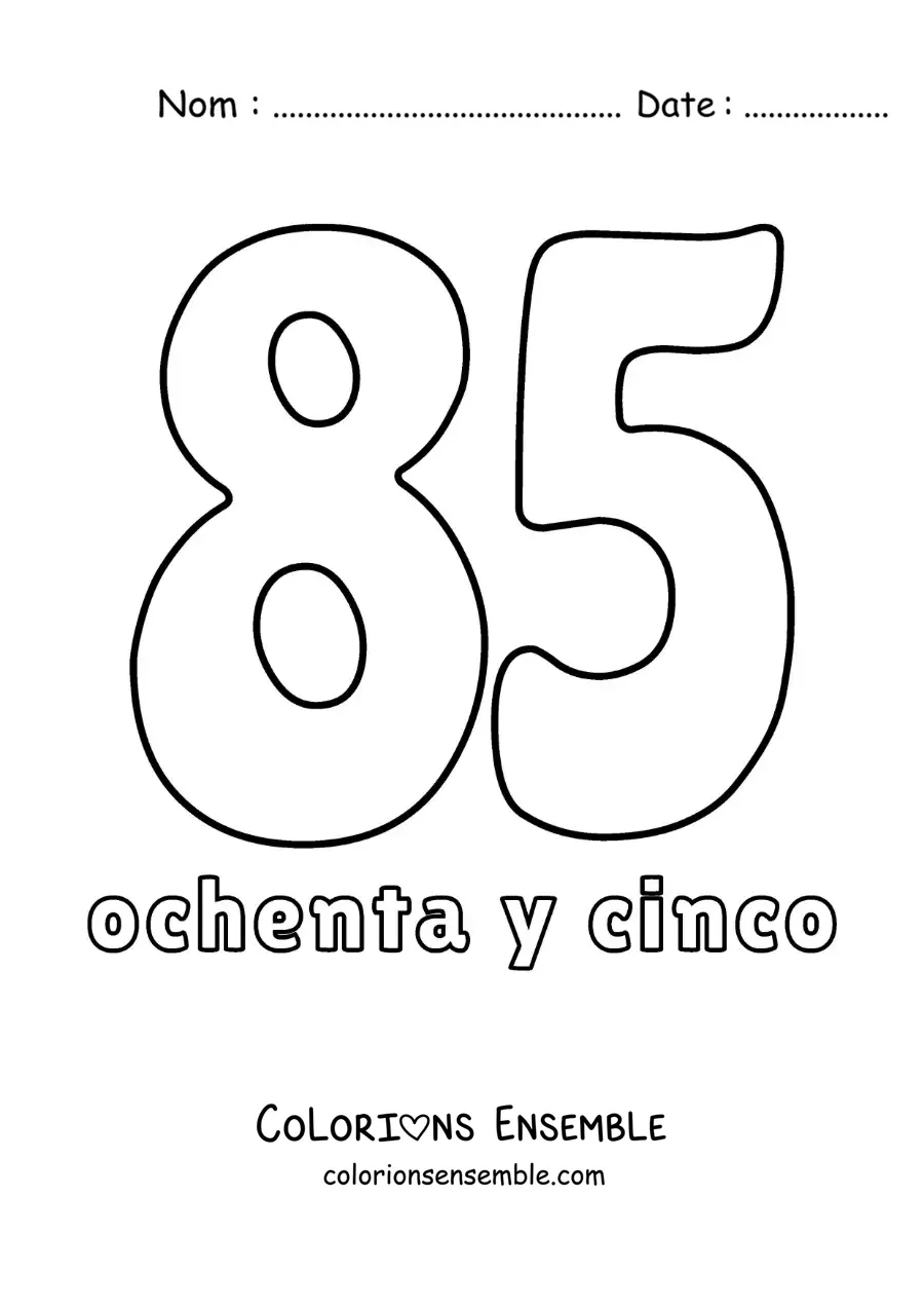 Image à colorier d'une fiche du 85 pour apprendre les nombres naturels