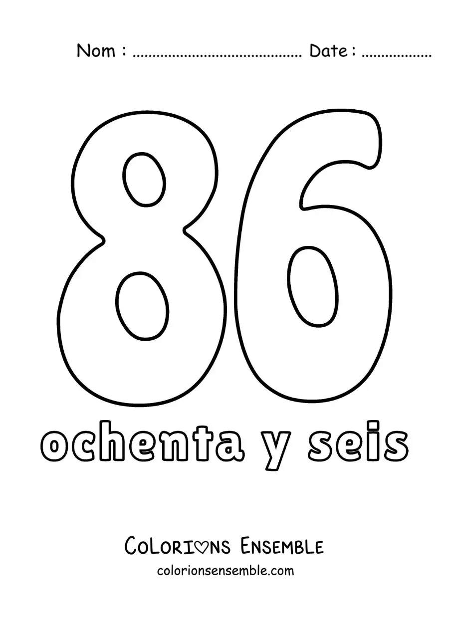 Image à colorier d'une fiche du 86 pour apprendre les nombres naturels
