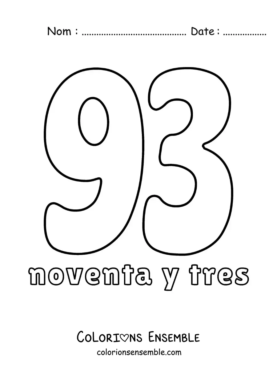 Image à colorier d'une fiche du 93 pour apprendre les nombres naturels