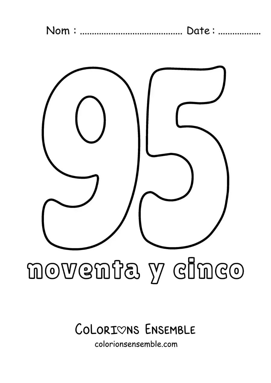 Image à colorier de la fiche du nombre 95 pour apprendre les nombres naturels