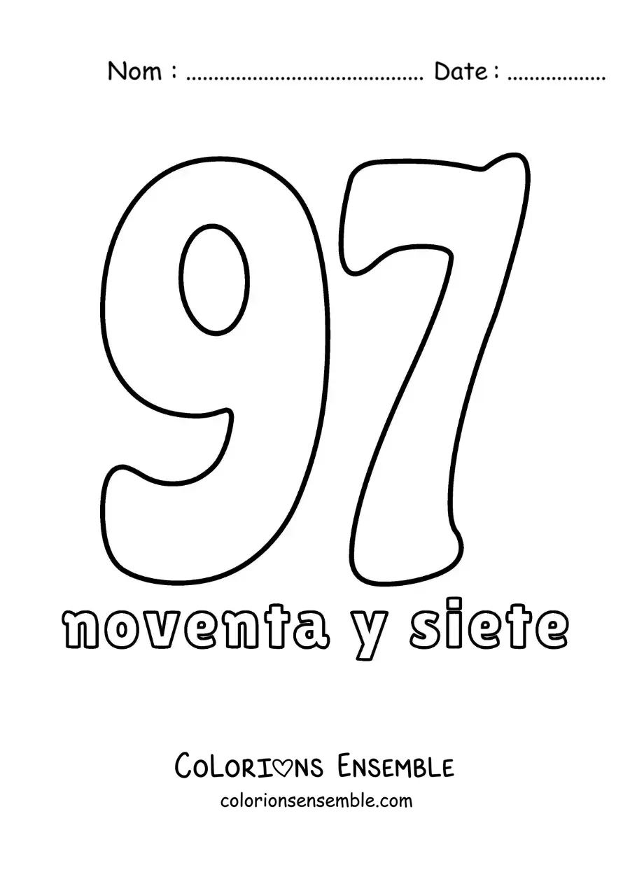 Image à colorier de la fiche du nombre 97 pour apprendre les nombres naturels