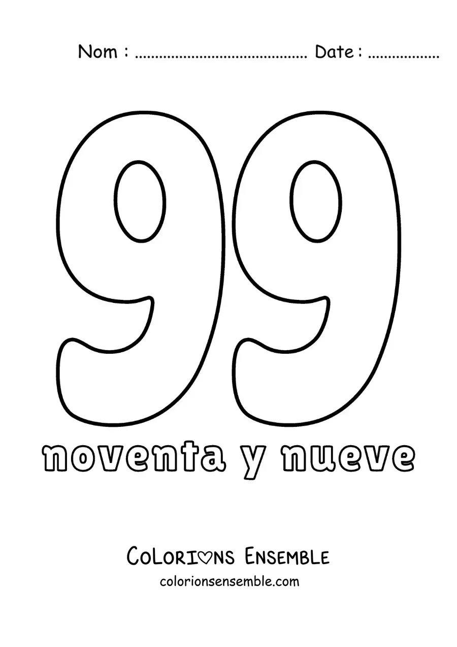 Image à colorier de la fiche du nombre 99 pour apprendre les nombres naturels