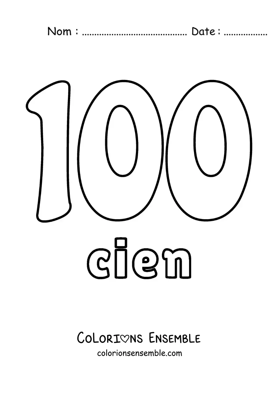 Image à colorier de la fiche du nombre 100 pour apprendre les nombres naturels