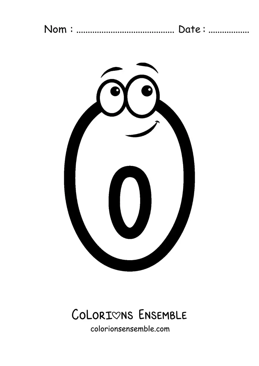Image à colorier du chiffre 0 animé pour les enfants