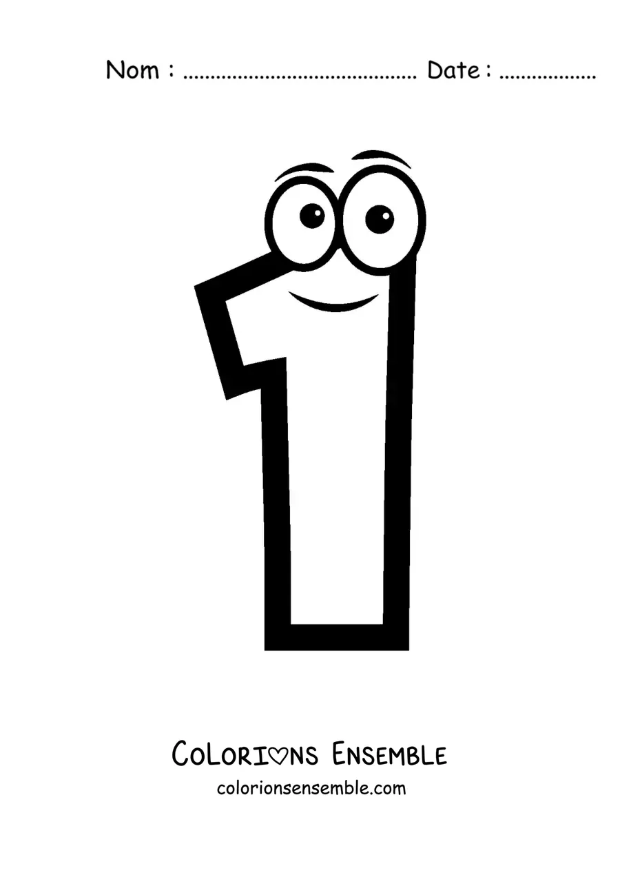 Image à colorier du chiffre 1 animé pour les enfants