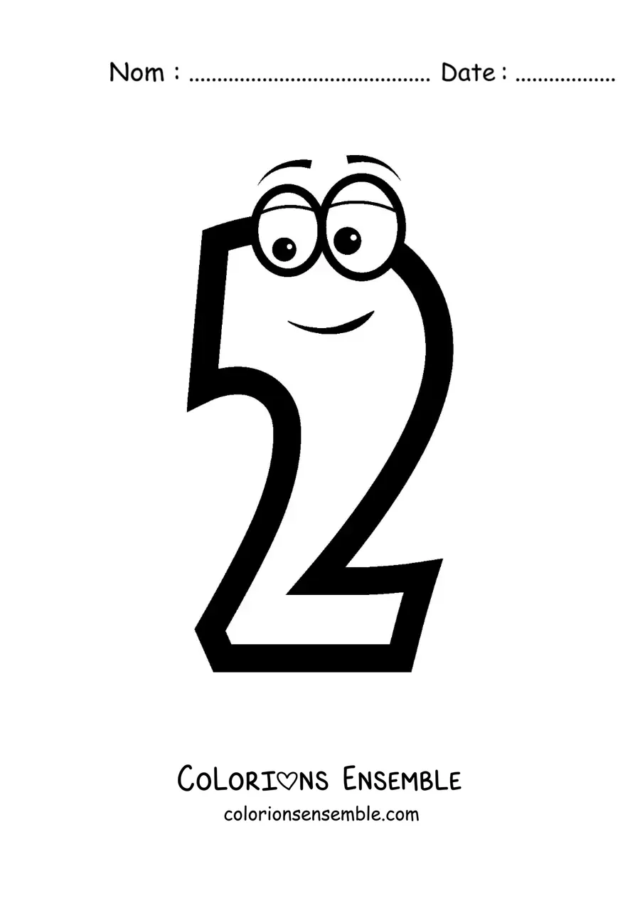 Image à colorier du chiffre 2 animé pour les enfants