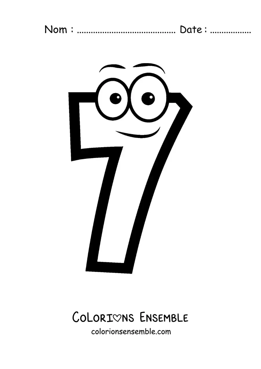 Image à colorier du chiffre 7 animé pour les enfants