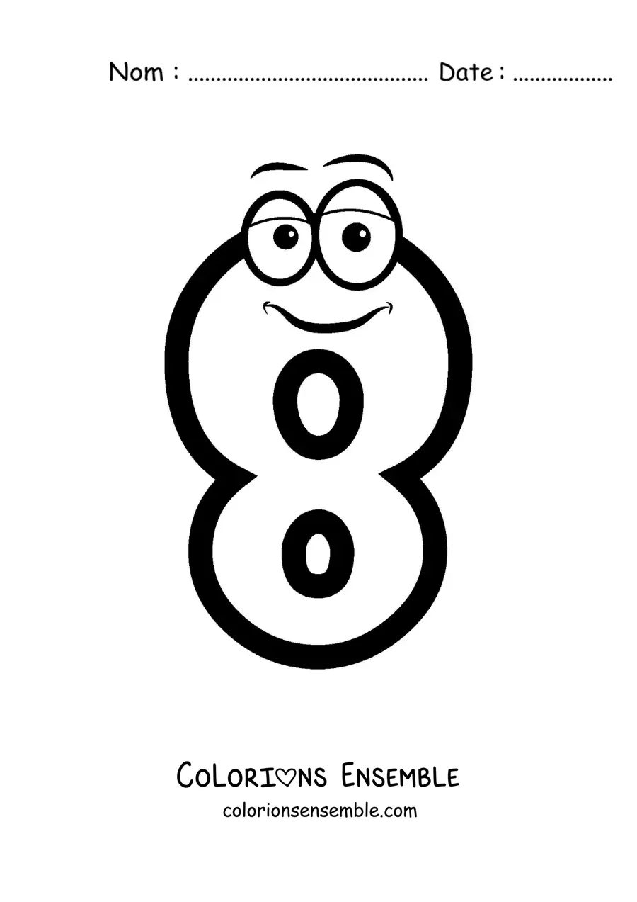 Image à colorier du chiffre 8 animé pour les enfants