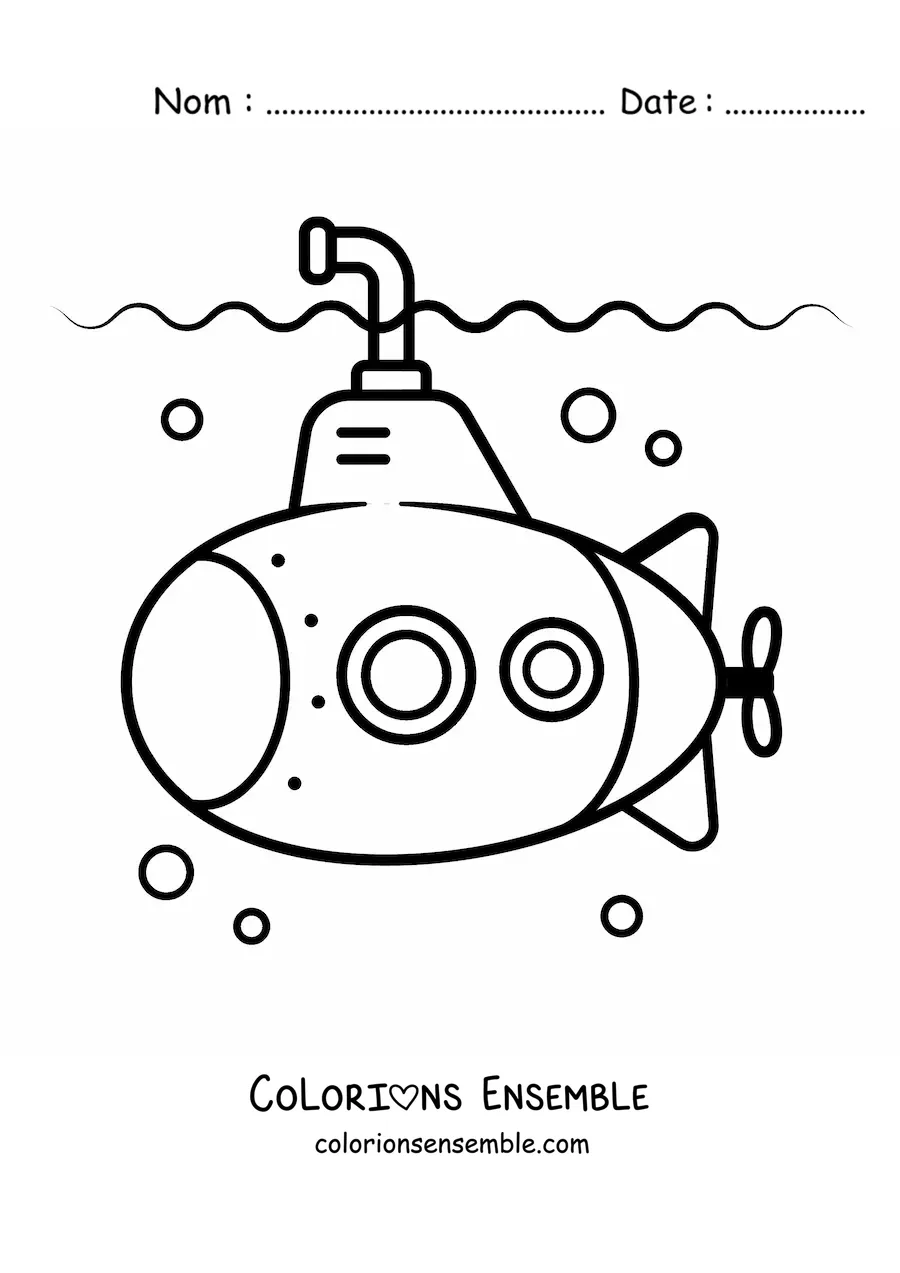 Image à colorier d'un sous-marin tout mignon sous l'eau