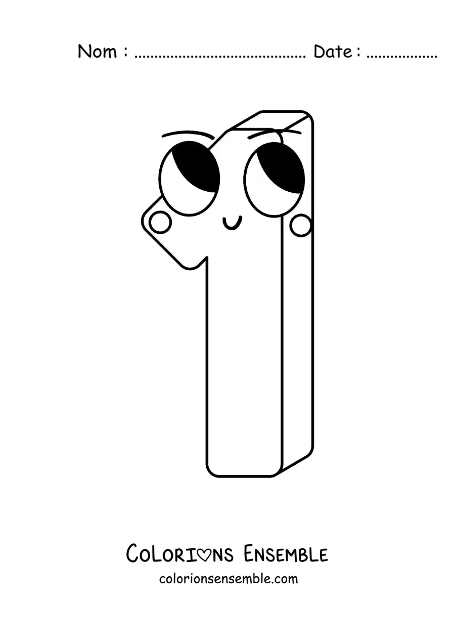Image à colorier du chiffre 1 animé pour les enfants