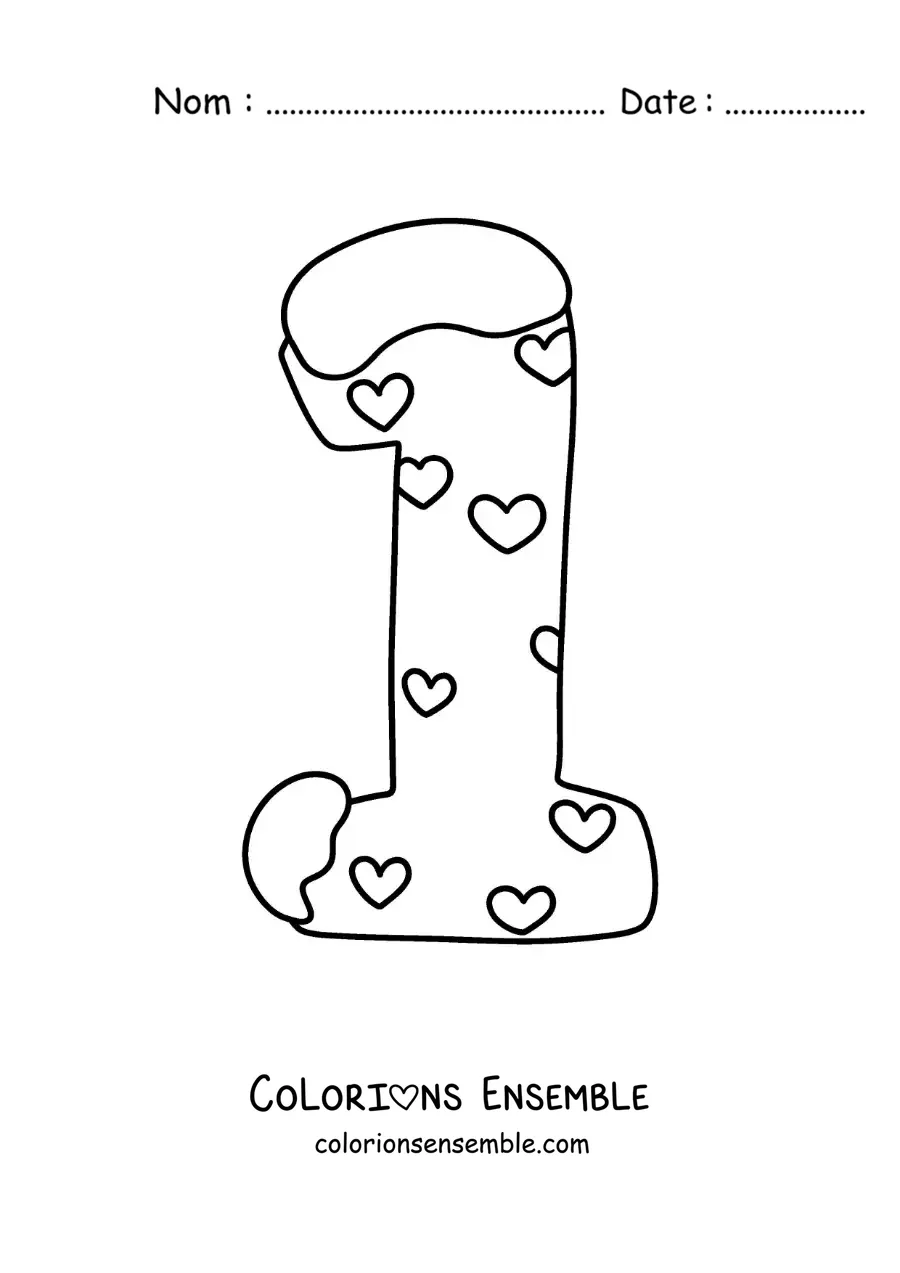 Image à colorier du chiffre 1 décoré pour les enfants