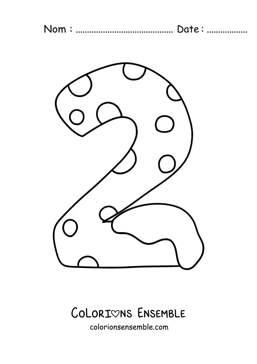 Image à colorier du chiffre 2 décoré pour les enfants