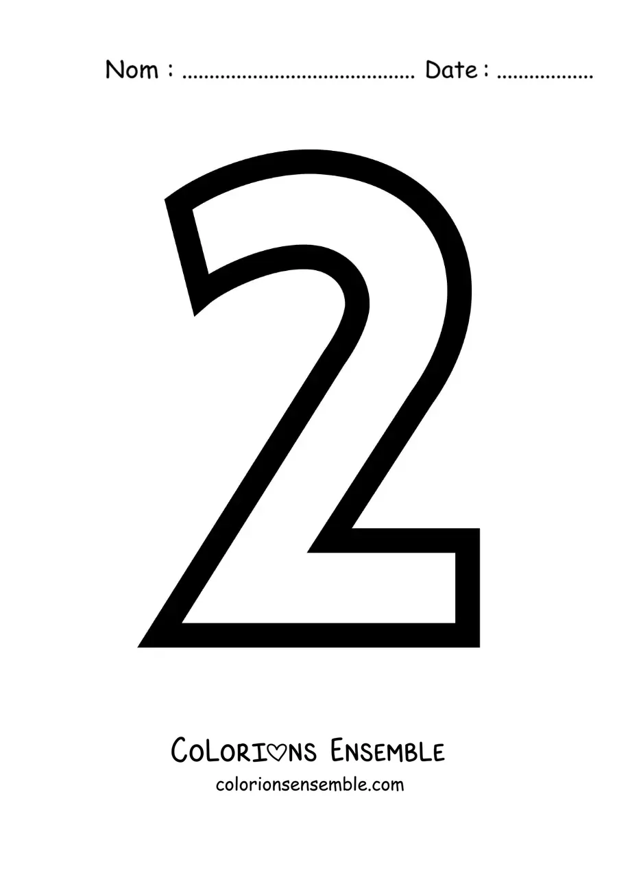 Image à colorier d'un grand chiffre 2