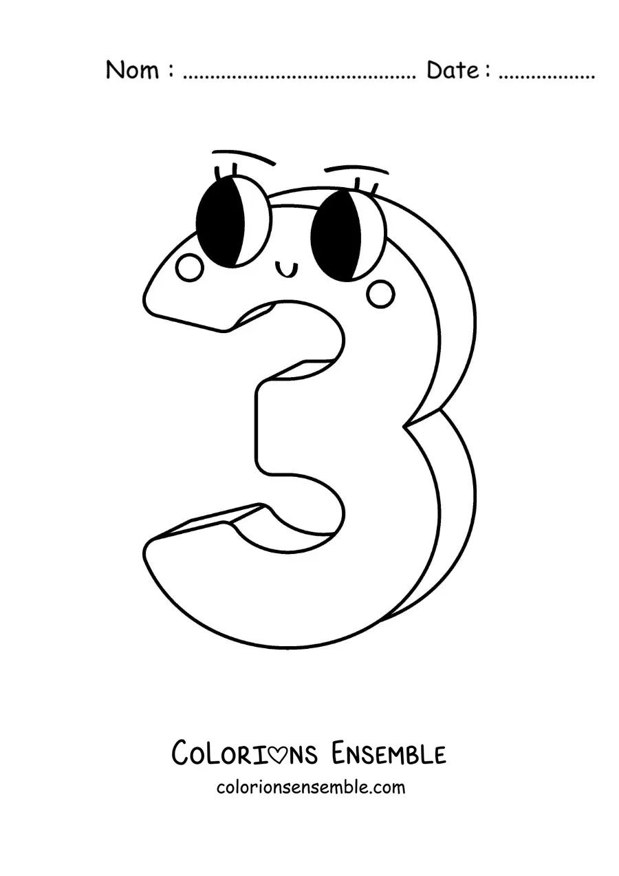 Image à colorier du chiffre 3 animé pour les enfants