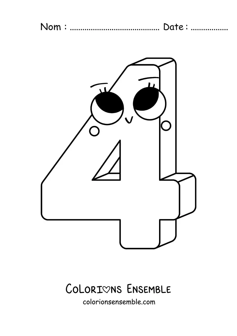 Image à colorier du chiffre 4 animé pour les enfants