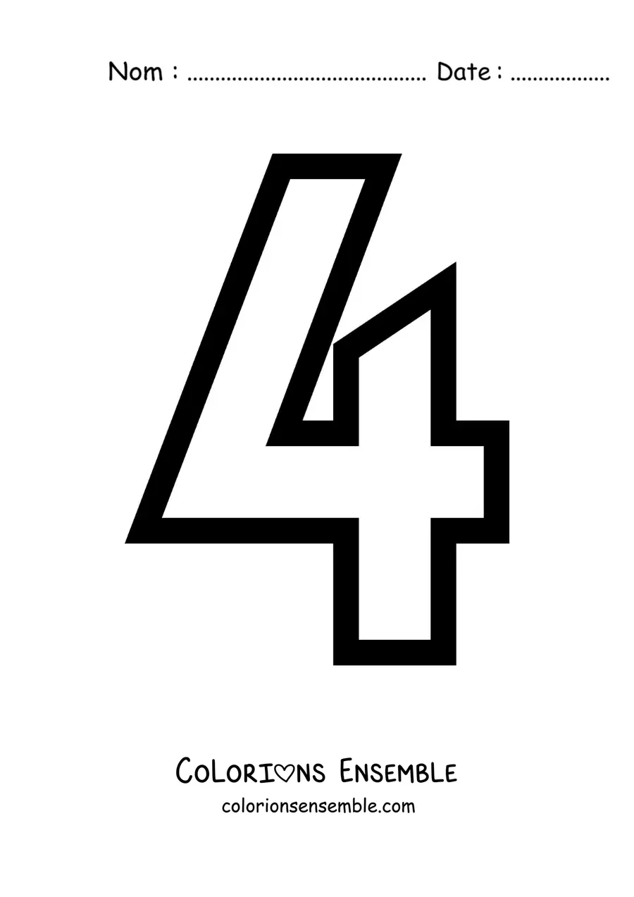 Image à colorier d'un grand chiffre 4