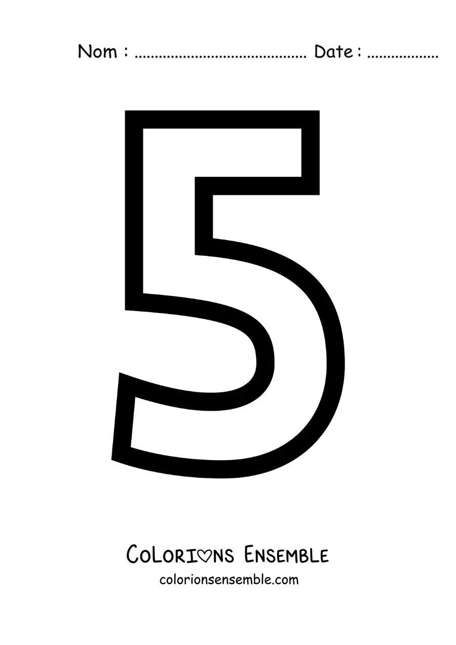 Image à colorier d'un grand chiffre 5