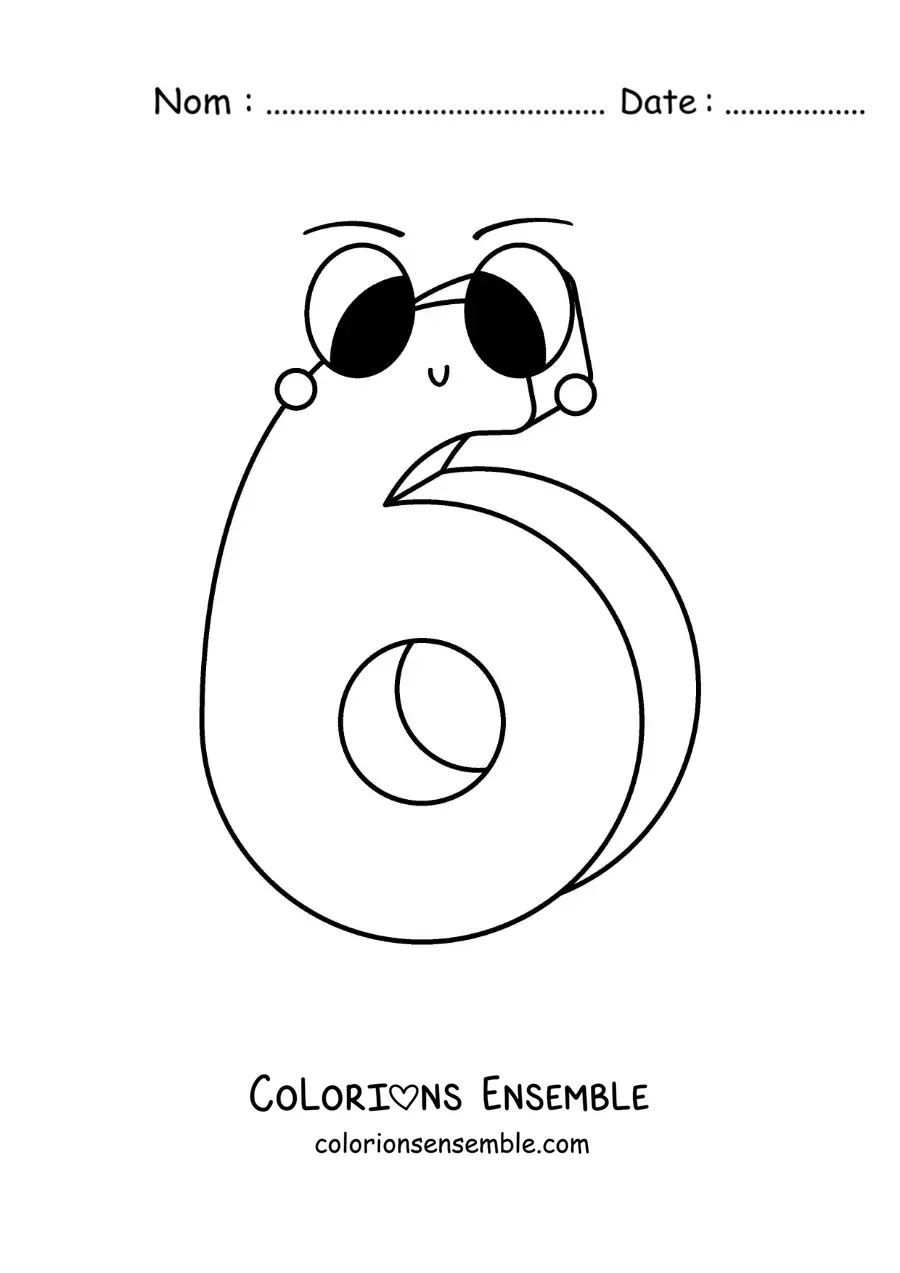 Image à colorier du chiffre 6 animé pour les enfants