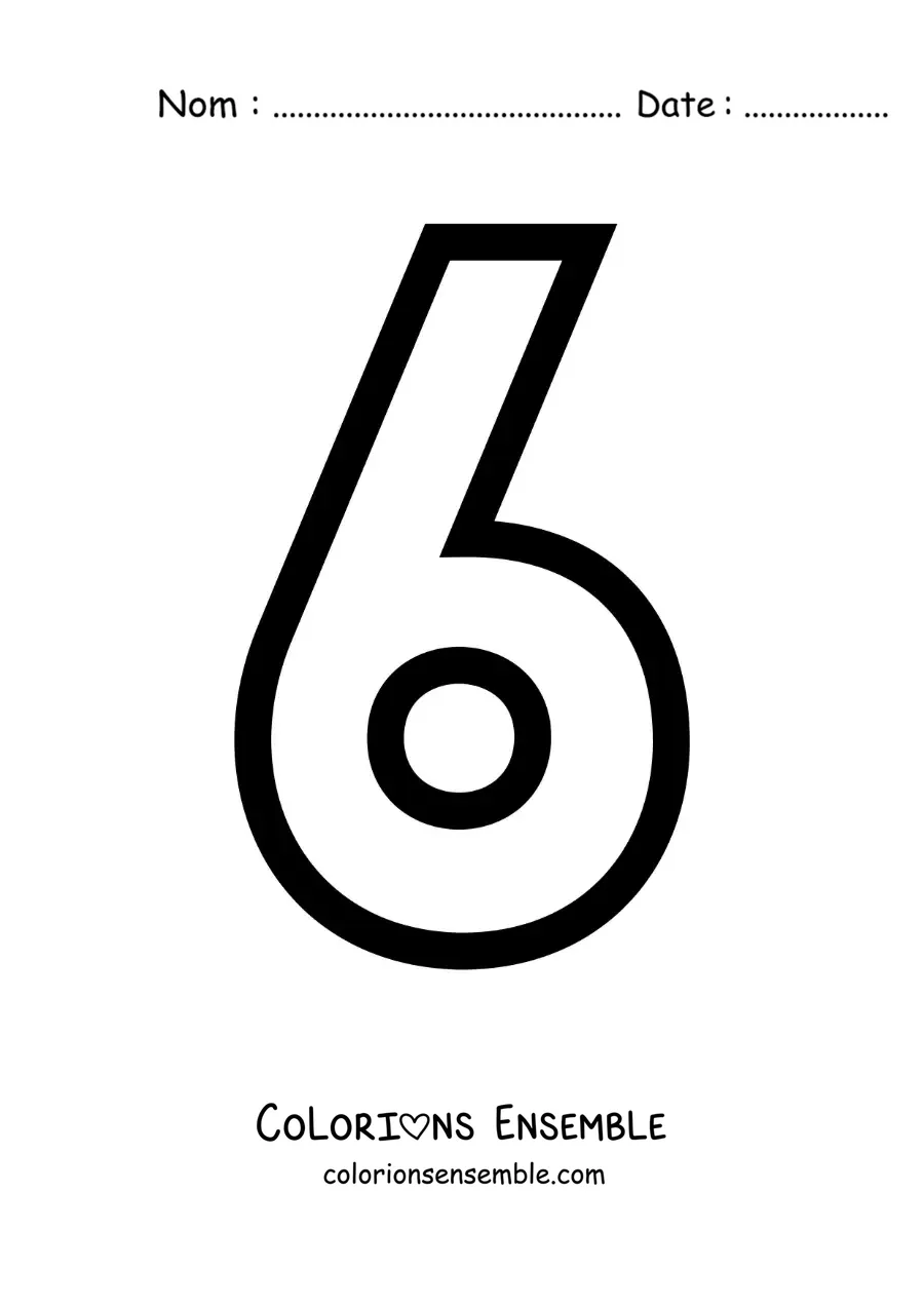 Image à colorier d'un grand chiffre 6