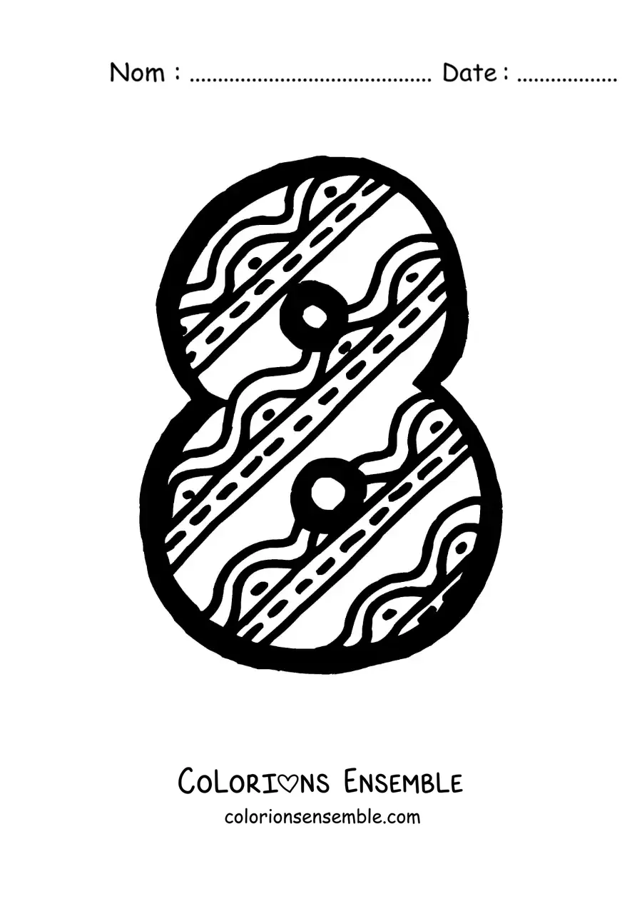 Image à colorier du grand chiffre 8 pour les enfants de maternelle