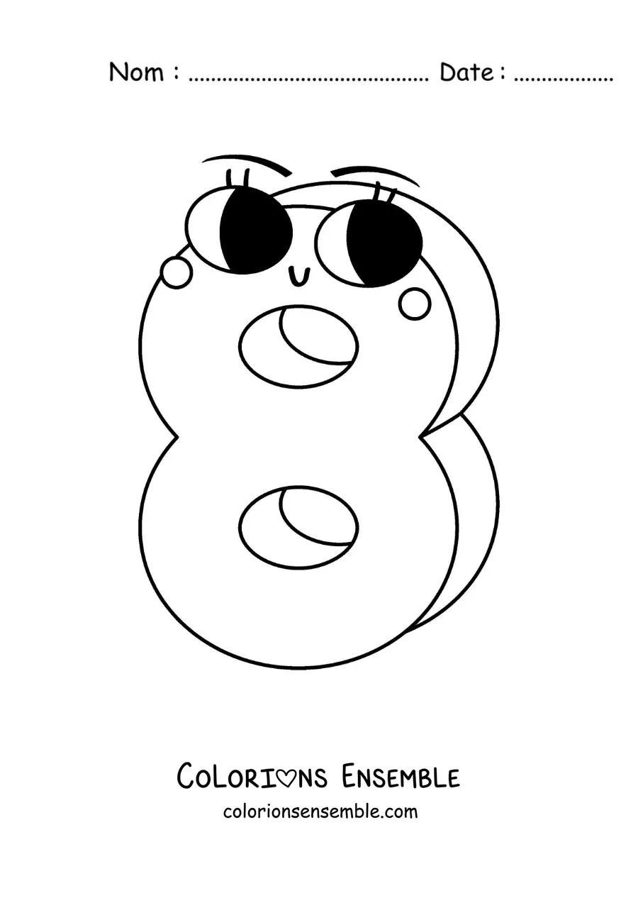 Image à colorier du chiffre 8 animé pour les enfants