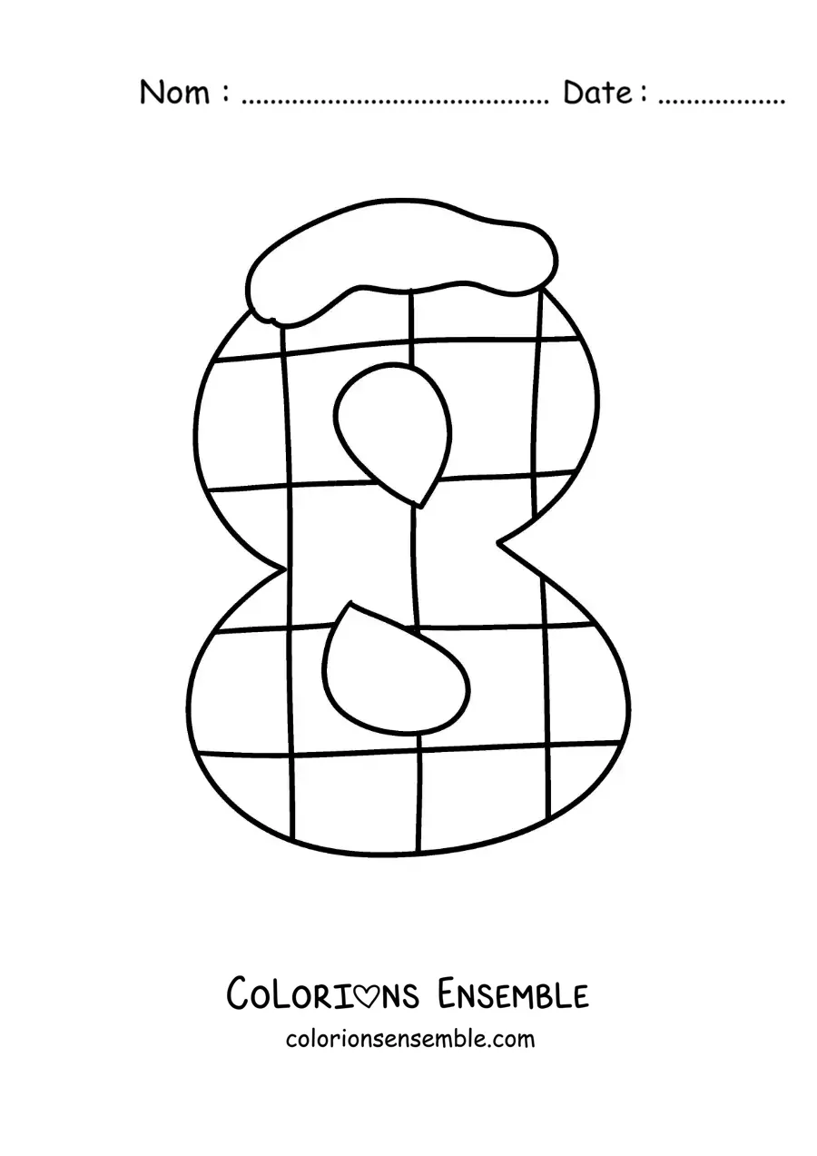 Image à colorier du chiffre 8 décoré pour les enfants