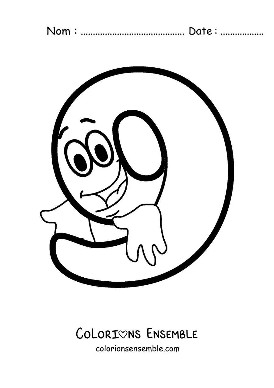 Image à colorier du chiffre 9 animé qui danse pour les enfants