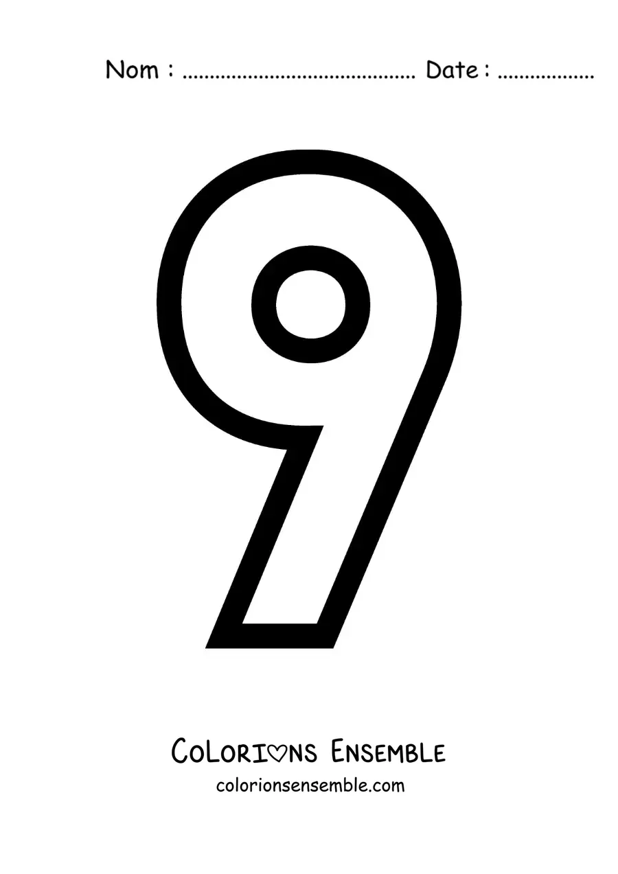 Image à colorier du grand chiffre 9