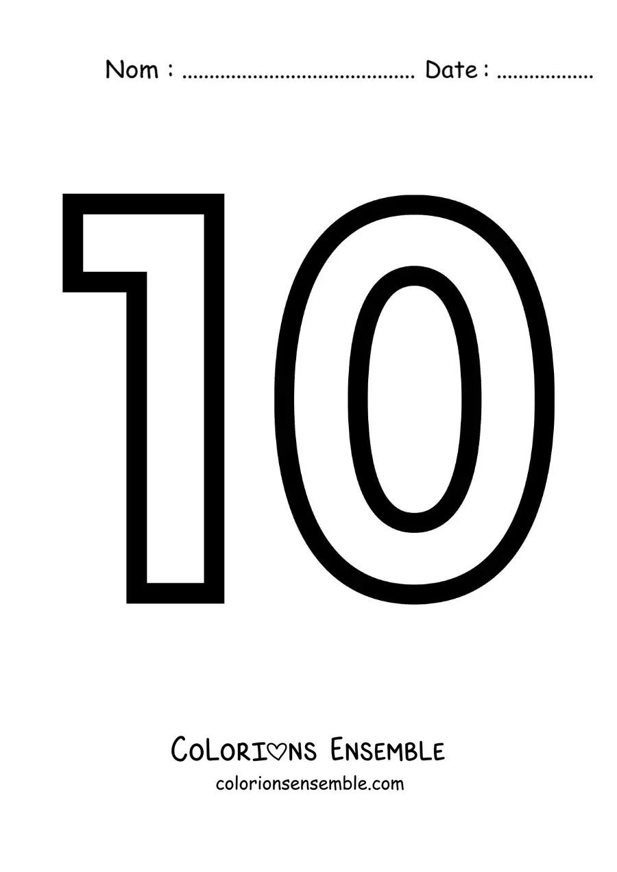 Image à colorier du grand chiffre 10