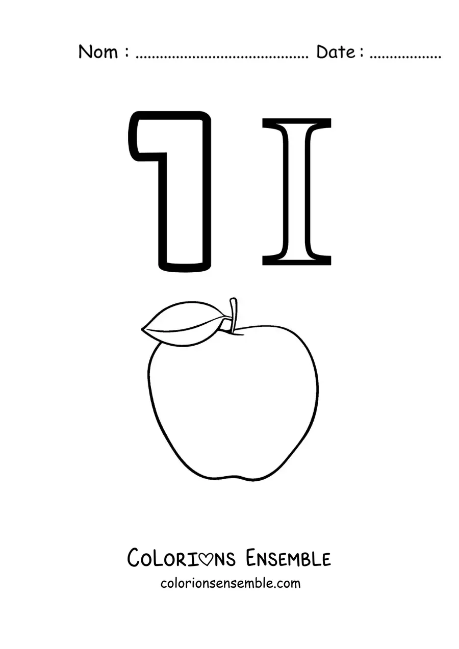 Image à colorier de la fiche du chiffre 1 en chiffres romains avec des dessins animés