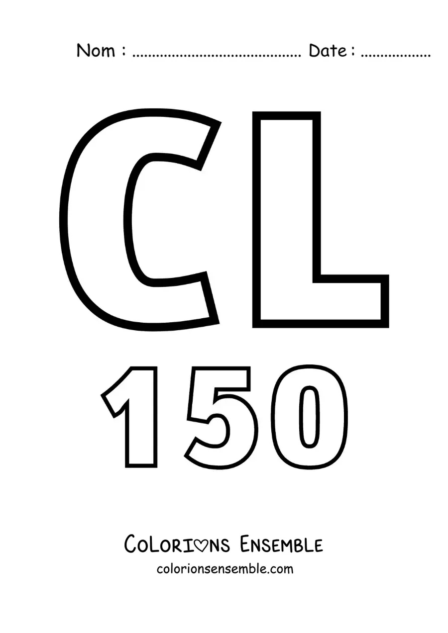 Image à colorier de la fiche du chiffre 150 en chiffres romains avec des dessins animés