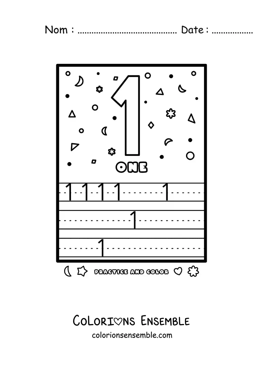 Image à colorier de l’activité pour apprendre le chiffre 1 en anglais