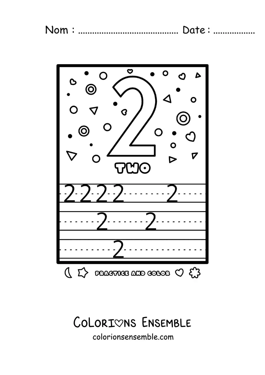 Image à colorier de l’activité pour apprendre le chiffre 2 en anglais