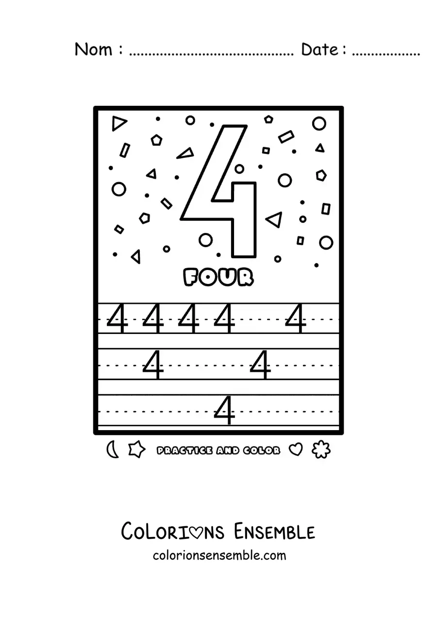 Image à colorier de l’activité pour apprendre le chiffre 4 en anglais