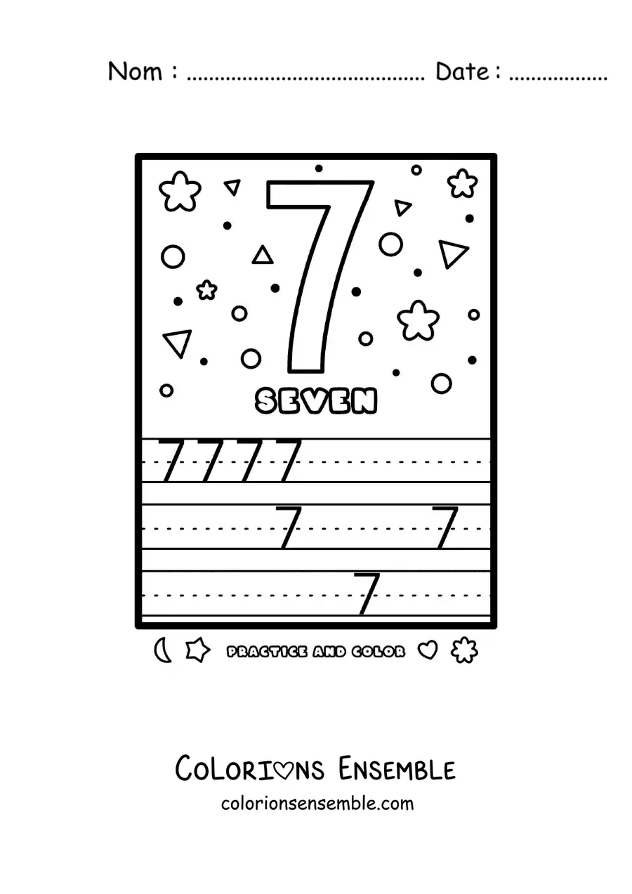 Image à colorier de l’activité pour apprendre le chiffre 7 en anglais