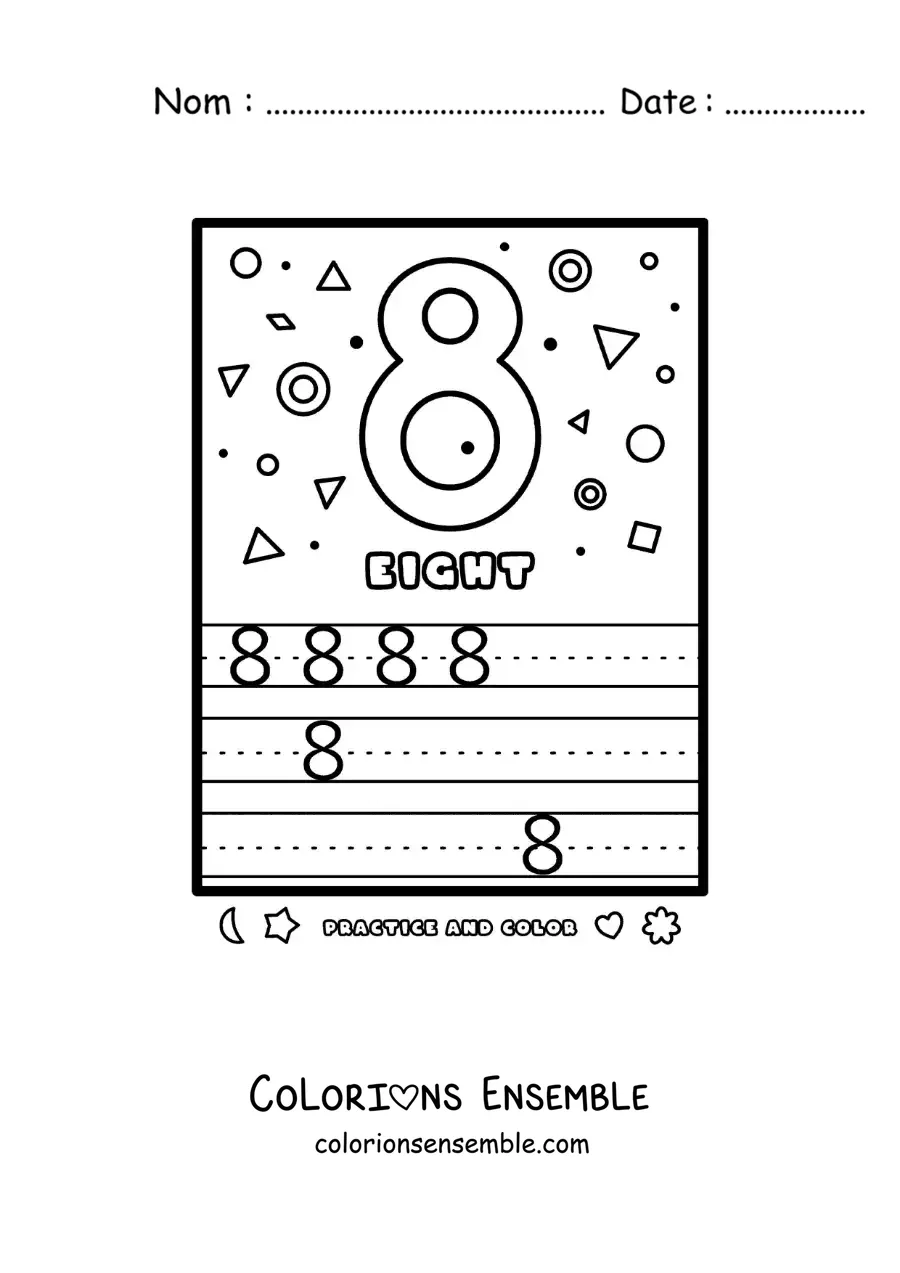 Image à colorier de l’activité pour apprendre le chiffre 8 en anglais