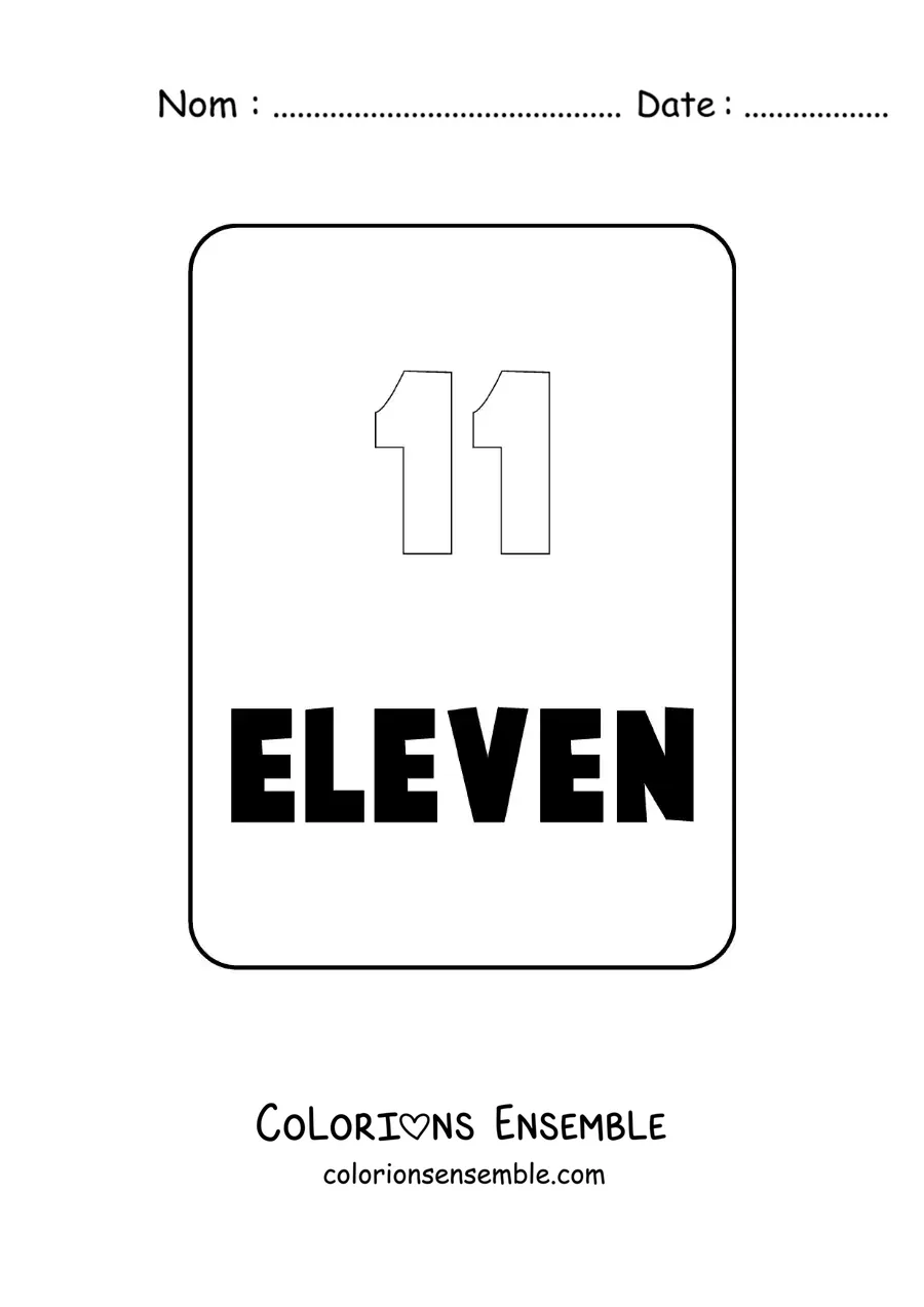 Image à colorier du chiffre 11 en anglais