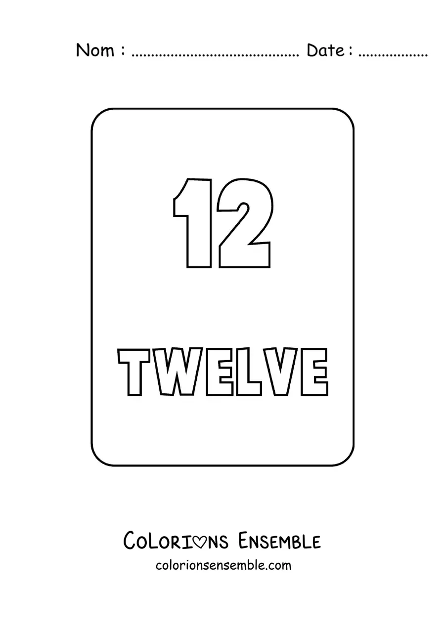 Image à colorier du chiffre 12 en anglais