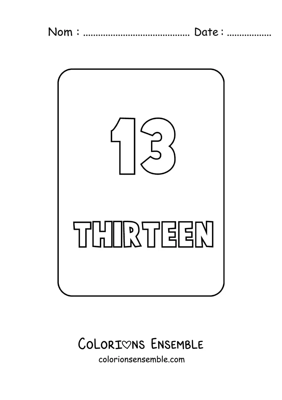 Image à colorier du chiffre 13 en anglais