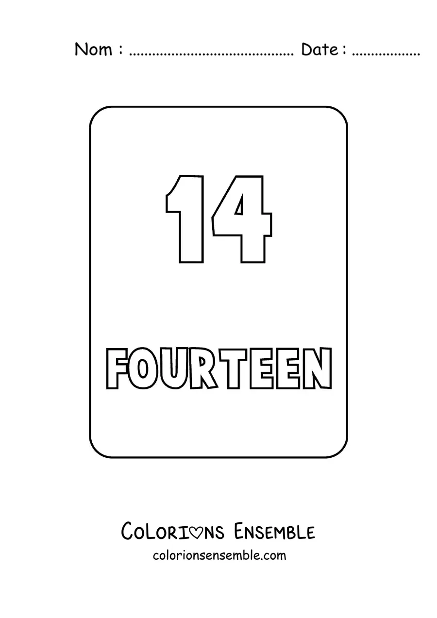 Image à colorier du chiffre 14 en anglais