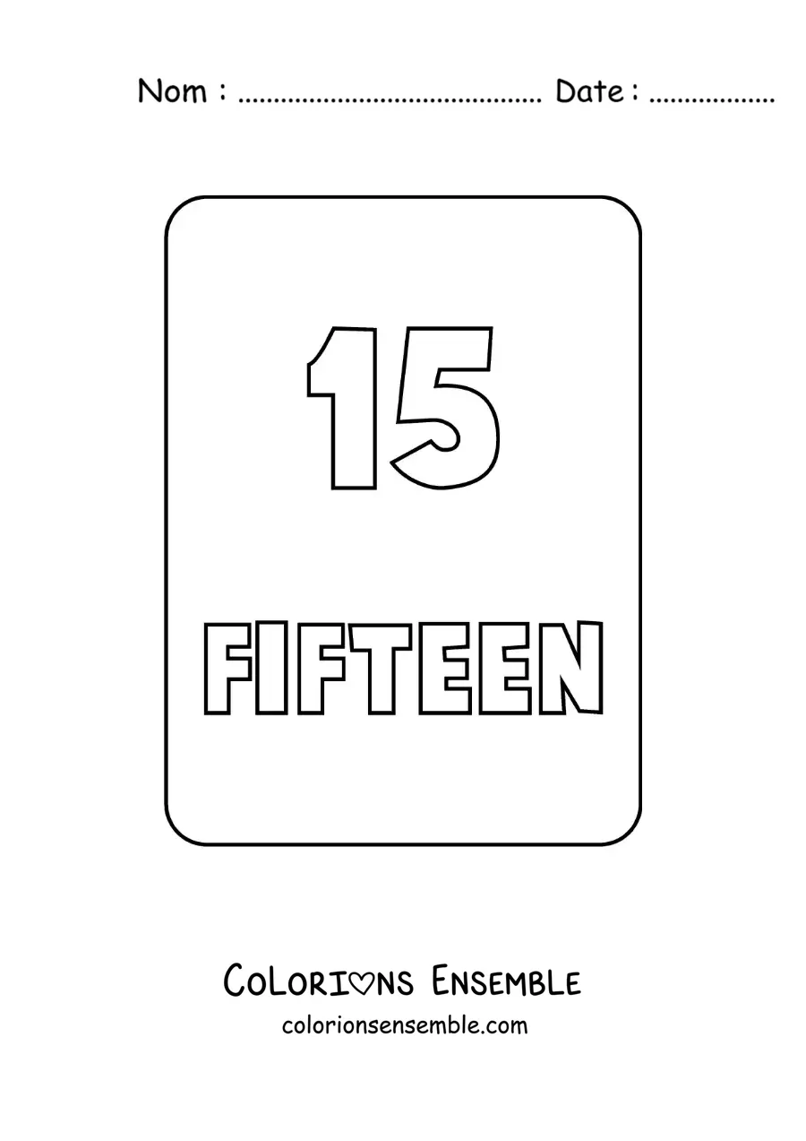 Image à colorier du chiffre 15 en anglais