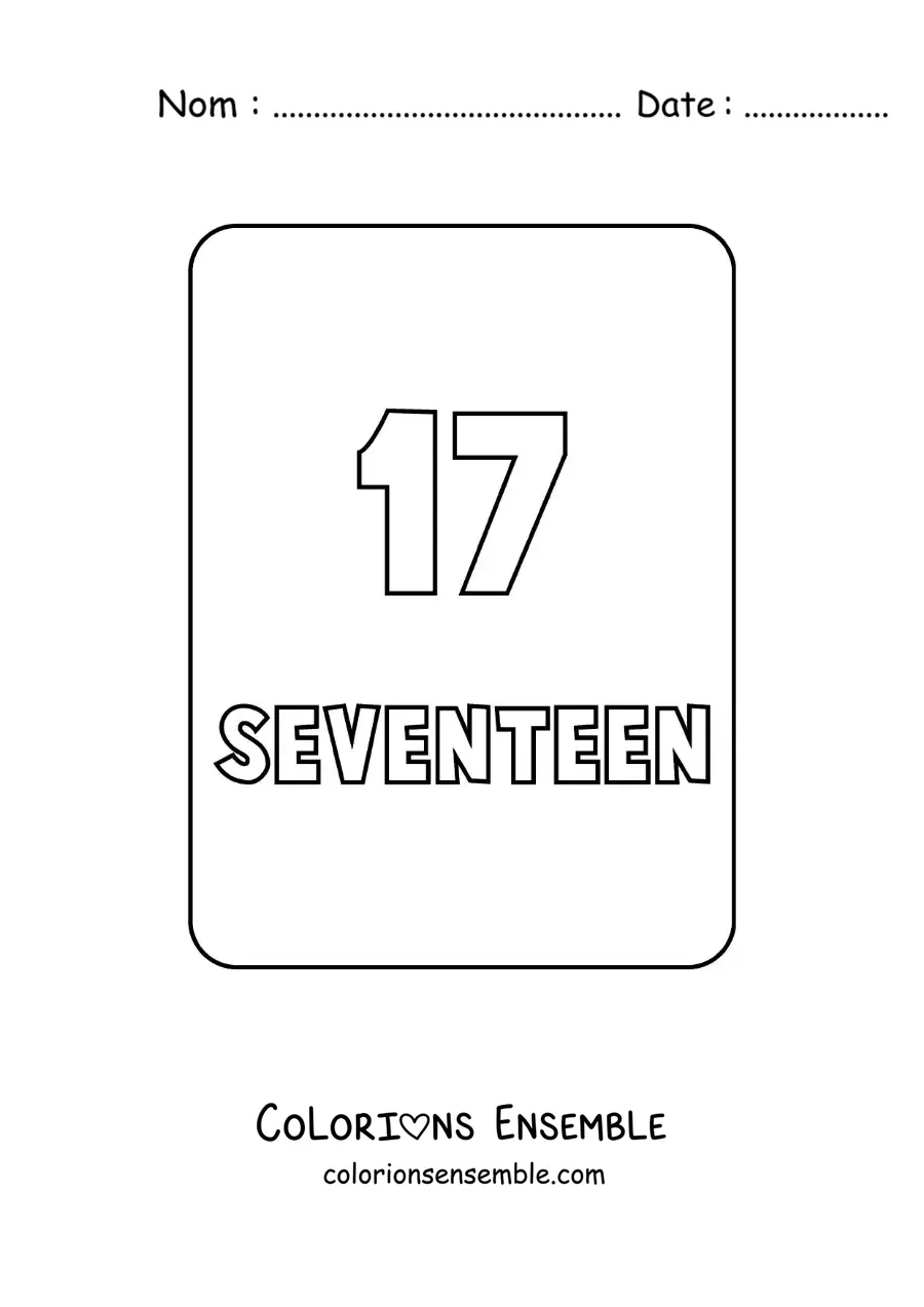 Image à colorier du chiffre 17 en anglais