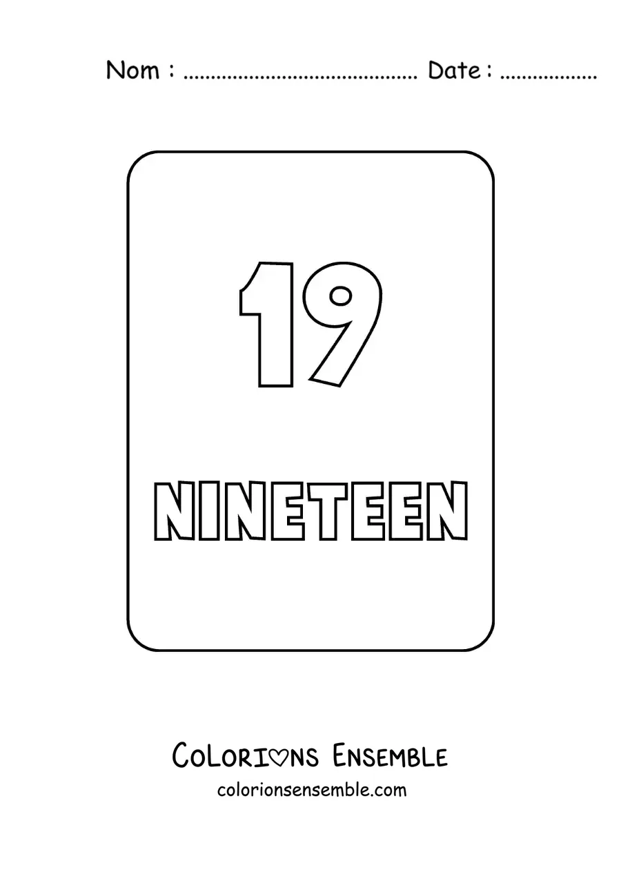 Image à colorier du chiffre 19 en anglais