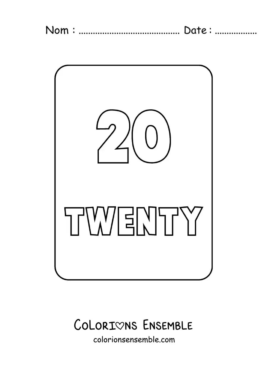 Image à colorier du chiffre 20 en anglais