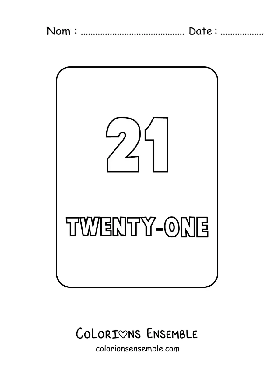 Image à colorier du nombre 21 en anglais