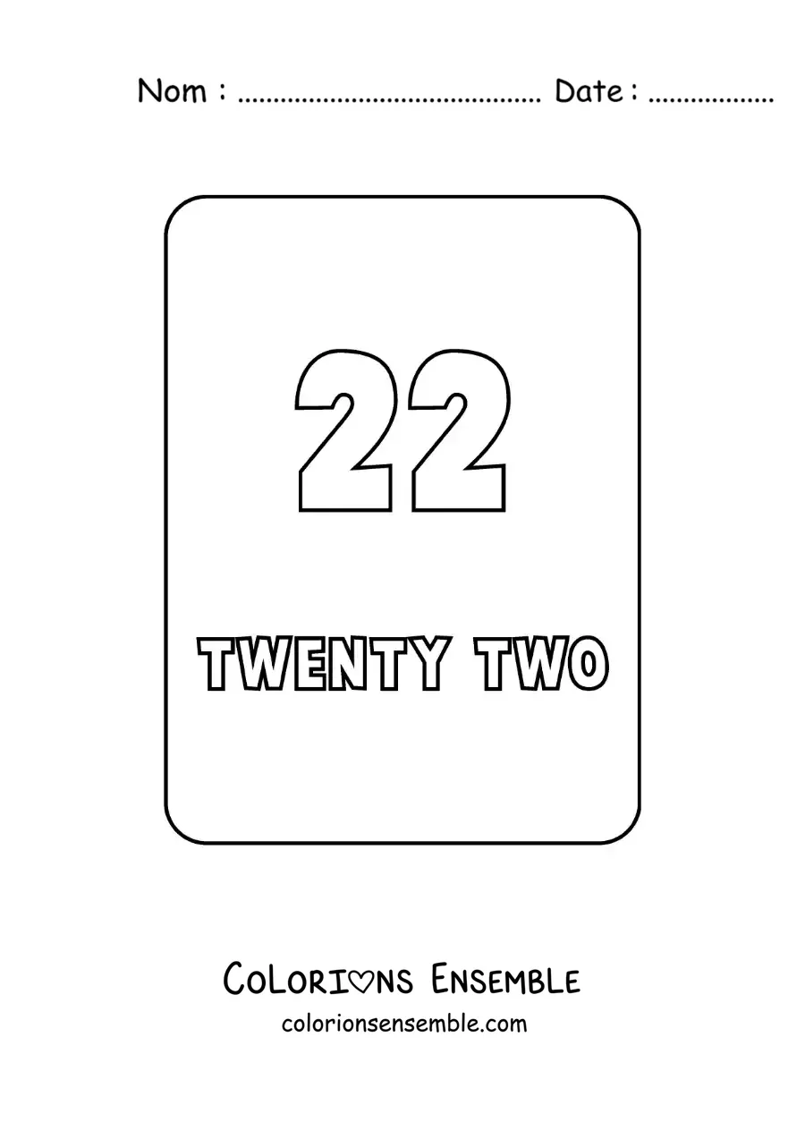 Image à colorier du nombre 22 en anglais
