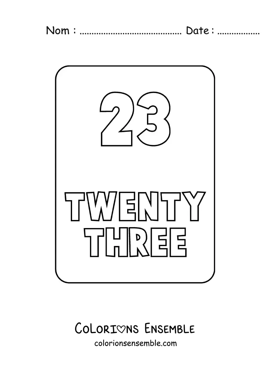 Image à colorier du nombre 23 en anglais