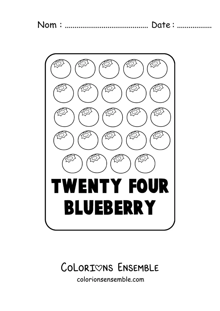 Image à colorier du nombre 24 en anglais avec des fruits
