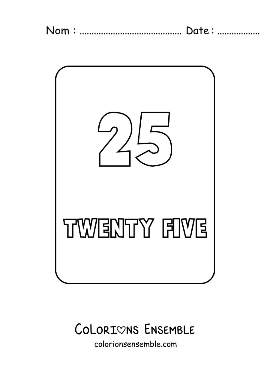 Image à colorier du nombre 25 en anglais
